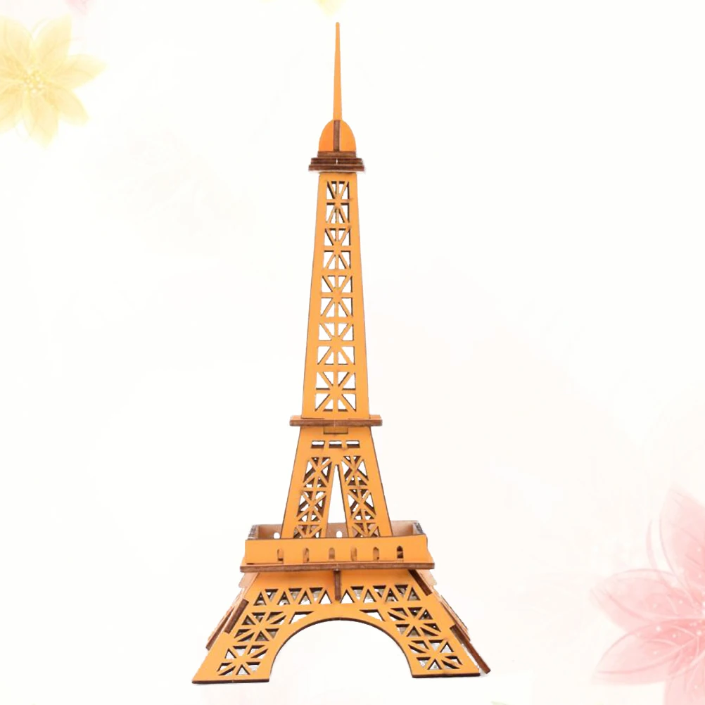 3D Wooden Puzzle Eiffel Tower Jigsaw Model Yellow Buildings Toy Kids Educational Eco Friendly