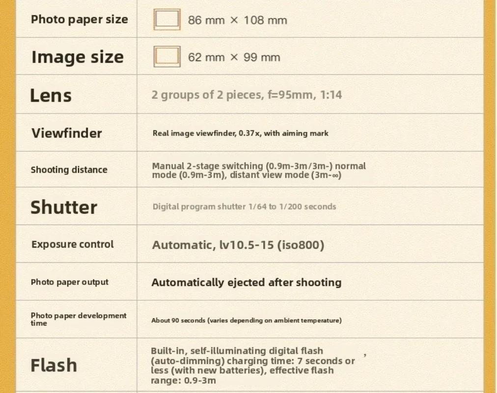 One-shot, grootformaat camera 5-inch fotopapier