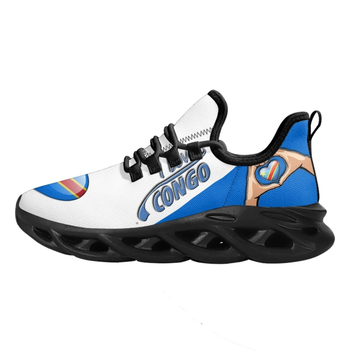 Beautiful Blue I Love Congo Women's Sneakers Jogging Fashion Round Toe Dirt Resistant Sport Shoes Personalized Design Footwear