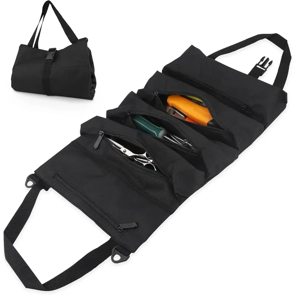 Multi-Purpose Roll Up Tool Bag,Tool Roll,Wrench Roll,Canvas Tool Organizer Bucket,Car First Aid Kit Wrap Roll Storage Case