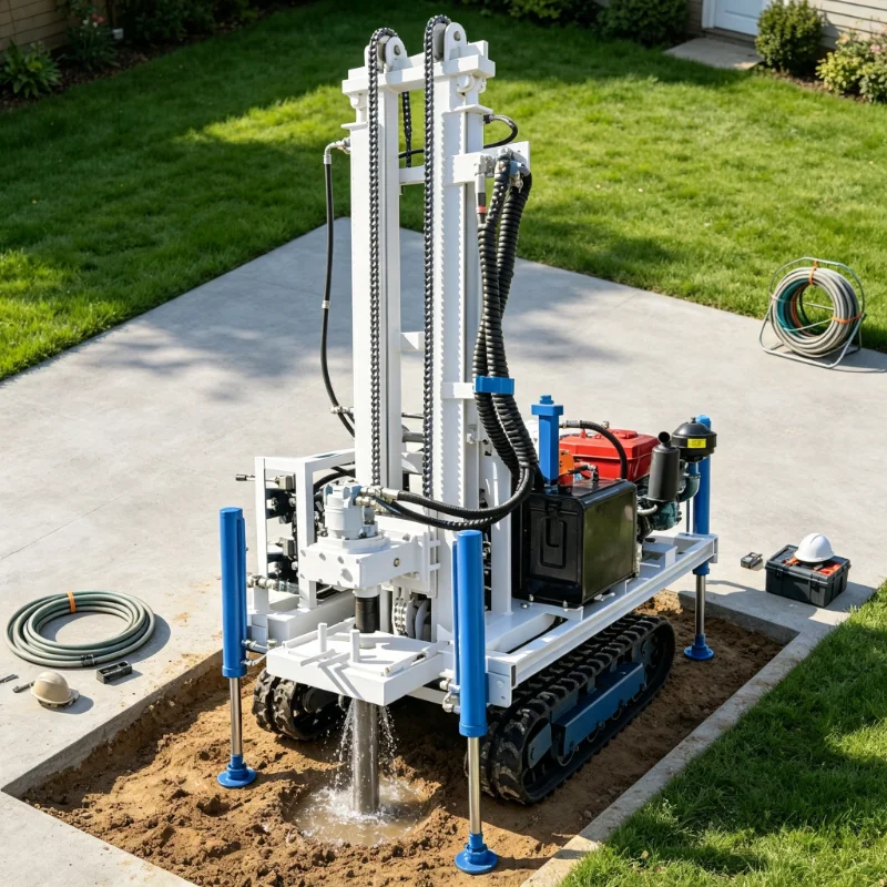 Small water well drilling machine, Mini borehole drilling rig applied for 100 meters residential water well excavation