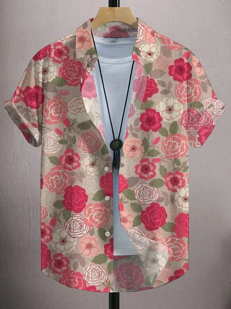 ผู้ชายศิลปะกราฟิกเสื้อแขนสั้นปุ่มลงปกเสื้อสําหรับฤดูร้อนขนาดใหญ่ท็อปส์วันหยุดสบายๆเสื้อฮาวาย