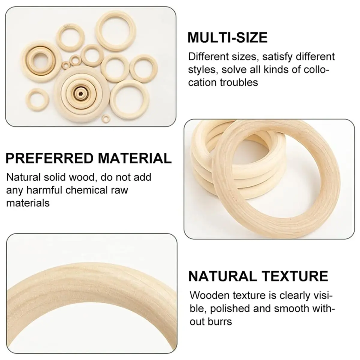 HITL Unfinished Wooden Rings for Crafts, 75mm Natural Solid Wood Rings for DIY Macrame and Jewelry 20PCS