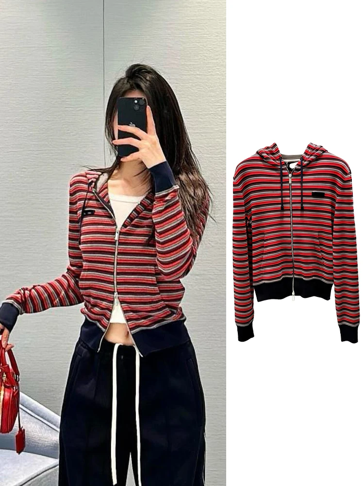 

Высококачественный вязаный свитер с капюшоном и полосками от Дженни Чжан Иньюй Шусинь, весенняя верхняя одежда для женщин, повседневный приталенный крой, хлопок