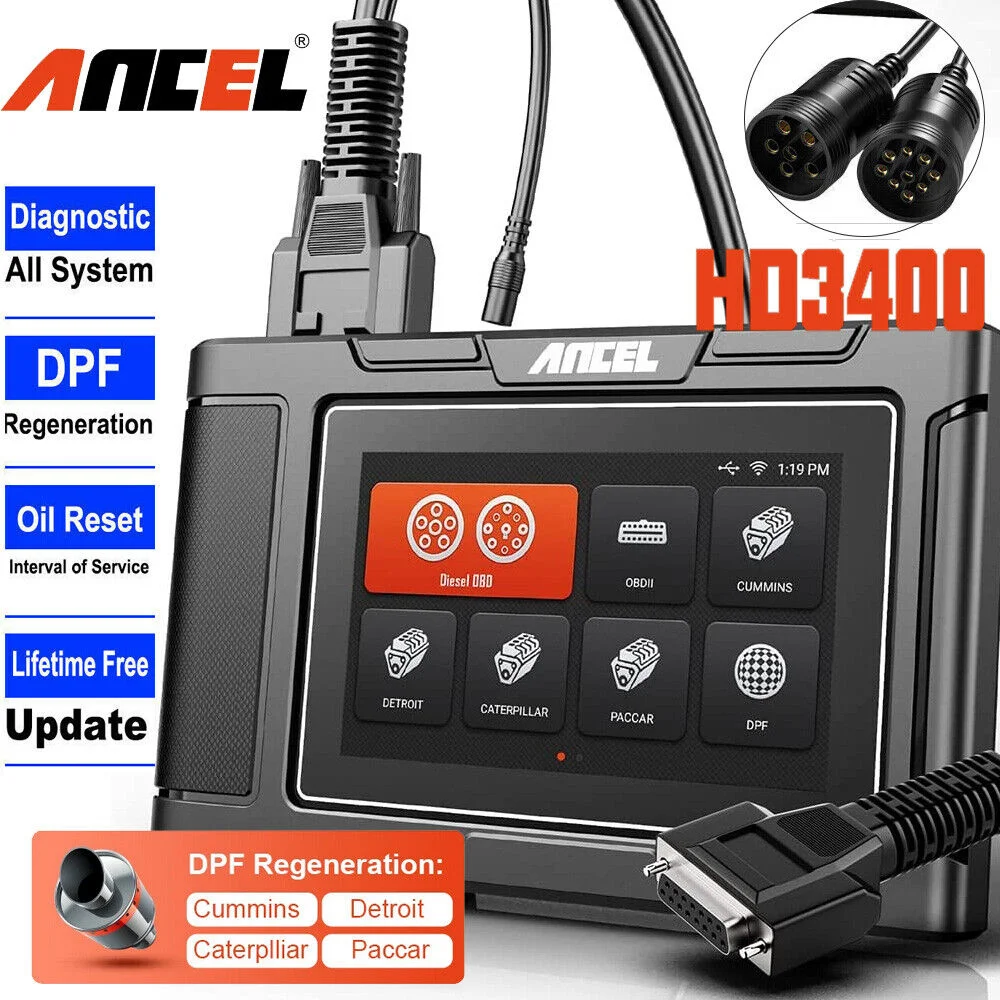 

ANCEL HD3400 Diesel Heavy Duty Truck Scanner All System D.PF Regen Car Diagnostic Auto OBD2 Scanner