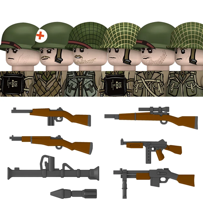 WW2 American Rangers Military Soldeirs Bausteine US Army Infantry Medical Soldeirs Helme Bazuca Waffen Ziegel Spielzeug ﻿