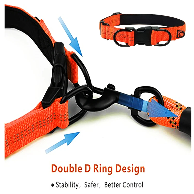 Pet Reflective Dog Collar Durable Strong Double D Ring Safety Buckle for Big Medium Puppy German Shepherd Training Collar Dogs