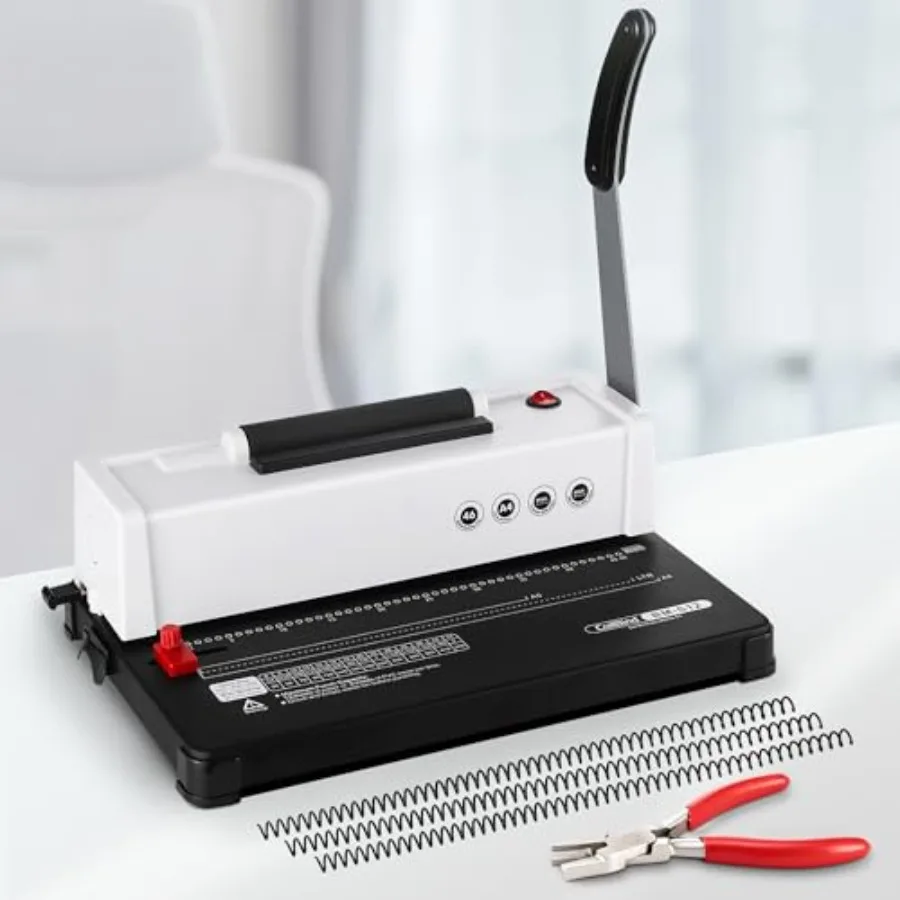 

Electric Spiral Coil Binding Machine for Letter/A4/A5 Paper 12-Sheet Punch Capacity Includes 100pcs 5/16'' Coils and Plier Dura