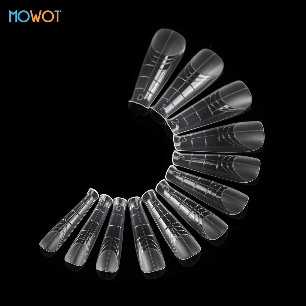 MOWOT 140pcs Clear Dual Forms Nail Extension Molds Acrylic Reusable Top Forms 14 Sizes Full Cover Nail Tips Poly Nail Gel Molds