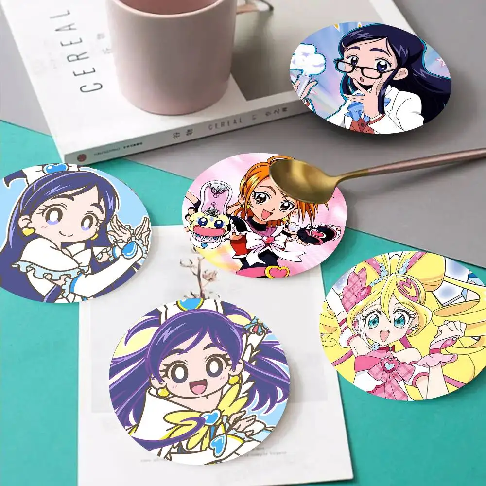 1pc Anime Futari Wa Pretty Cure Wooden Coaster Colour Printing Cup Mat Home Desk Decoration Gifts