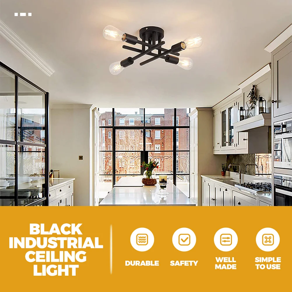 Kitchen Light Fixtures Vintage Pendant Lighting Dome Black Chandelier Ceiling Lamp