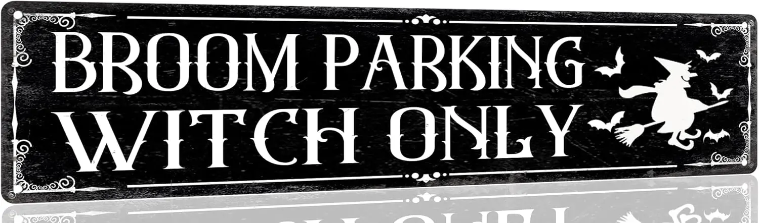 Broom Parking Witch Only Tin Sign Vintage Halloween Metal Signs Gothic Halloween Witch Decorations For Cafe Bar Kitchen 4x16 Inc