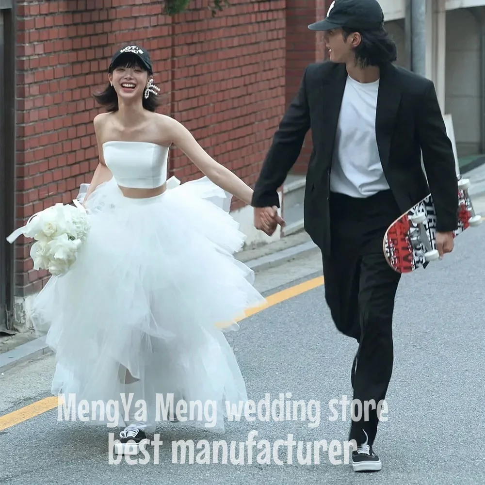 ZHUISHU 2025 White Ruffles Tulle Two Pieces Wedding Dresses Korea Photo shoot Tulle Princess Bridal Gowns Customized Mariage