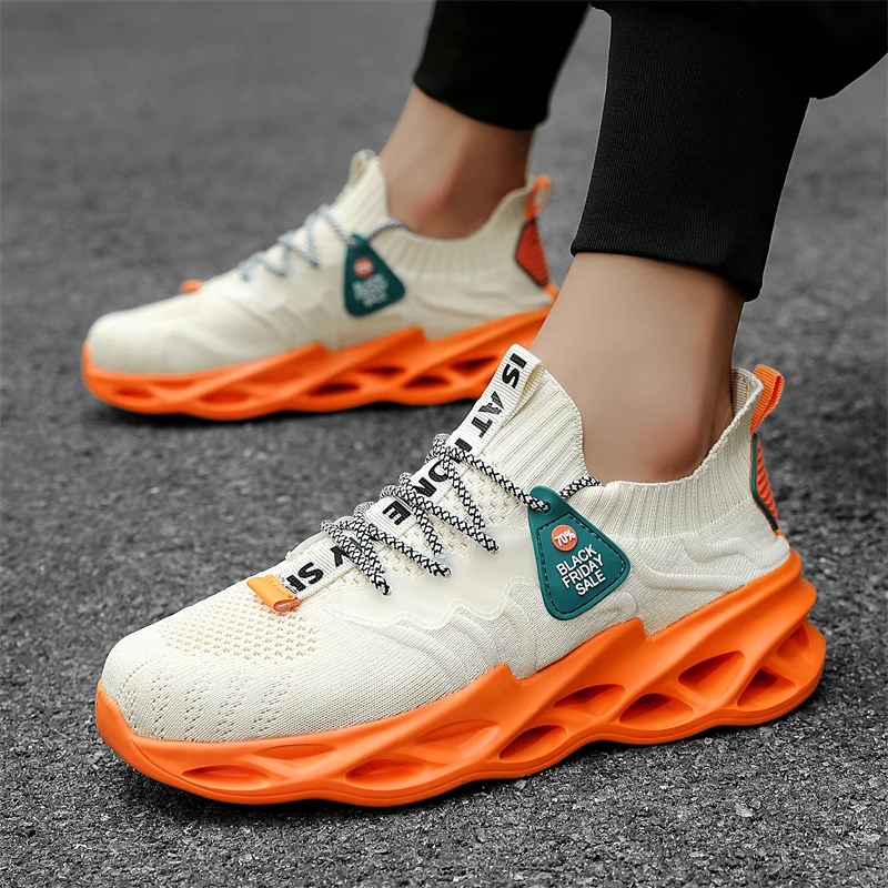 Outdoor Knit Men's Running Shoes Fashion Design Breathable Platform Sneakers Man Lightweight Non-slip Casual Trainers shoes Men