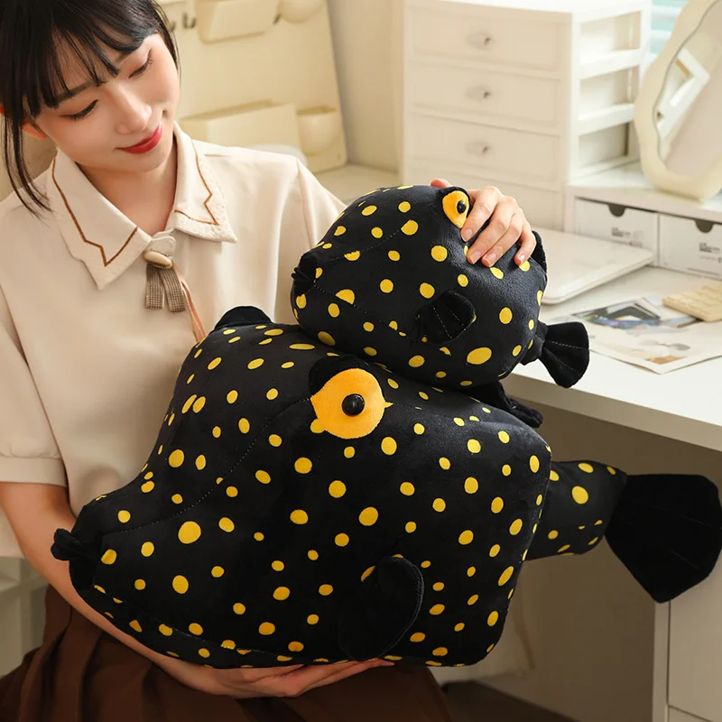 35/65cm Cute Simulation Ocellated Box Fish Plush Toy Soft Stuffed Animal Puffer Fish Pillow Sofa Cushion Deco for Girl Kids Gift