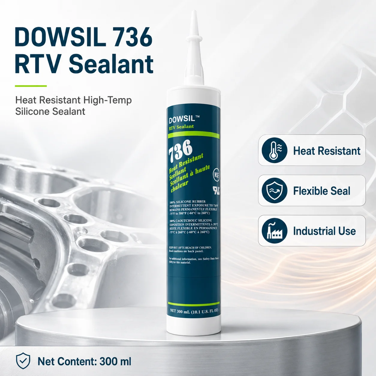DOWSIL 736 RTV Silicone Sealant 300ml Heat Resistant High Temp Flexible Adhesive for Industrial Automotive Oven Sealing