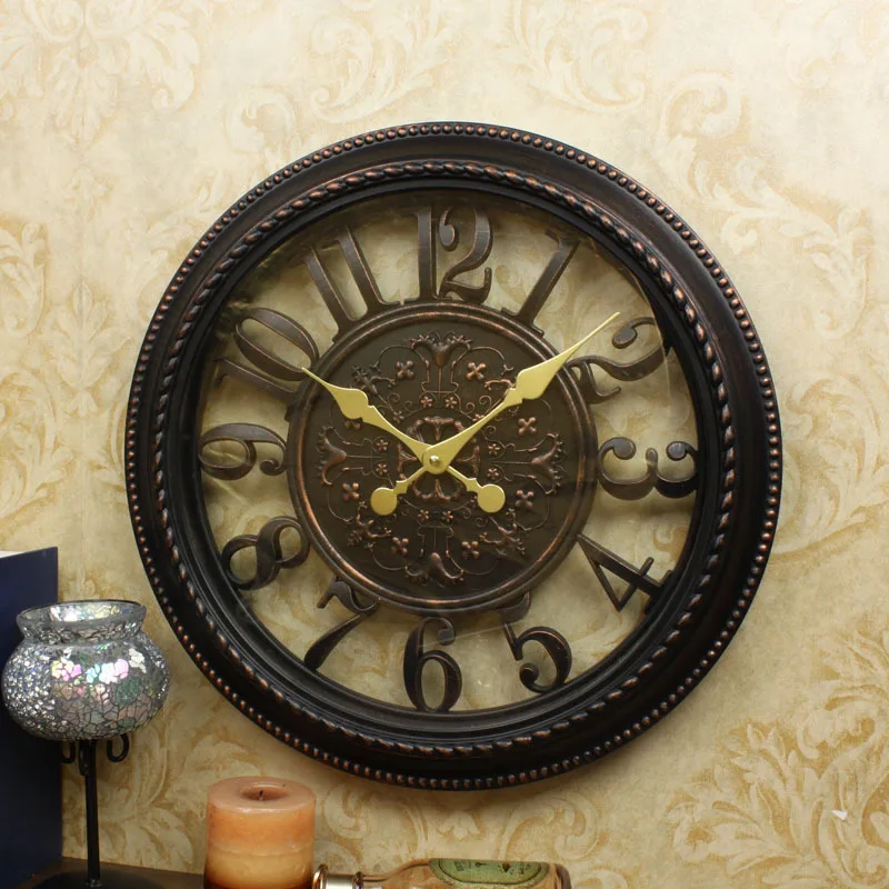 

Living Room Wall Clock 16 Inch American European Style Creative Hanging Watch Hollow Digital Retro Clock Home Decorations Wall C