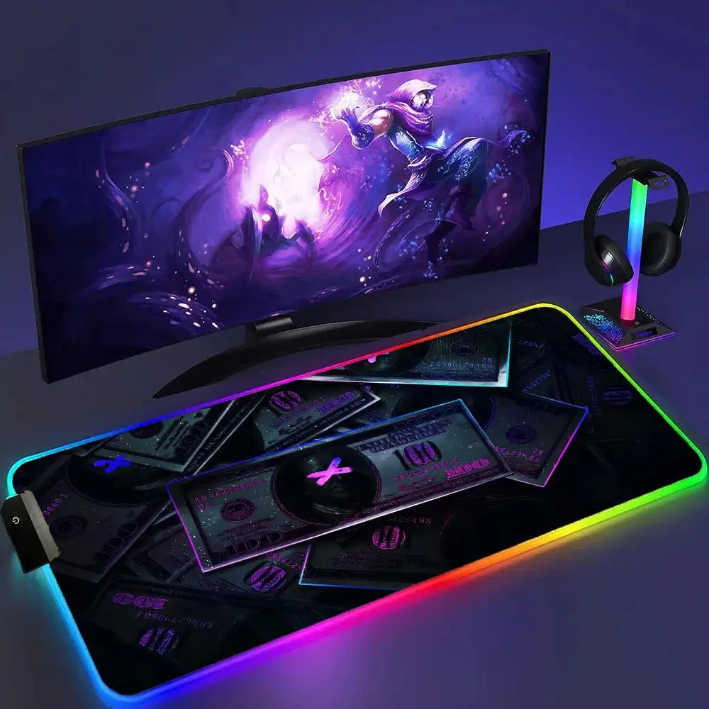 

Dollar Printing XXL RGB Gaming Mouse Pad Desk Mat HD Gamer Accessories Large LED Light Mousepads PC Computer Carpet with Backlit