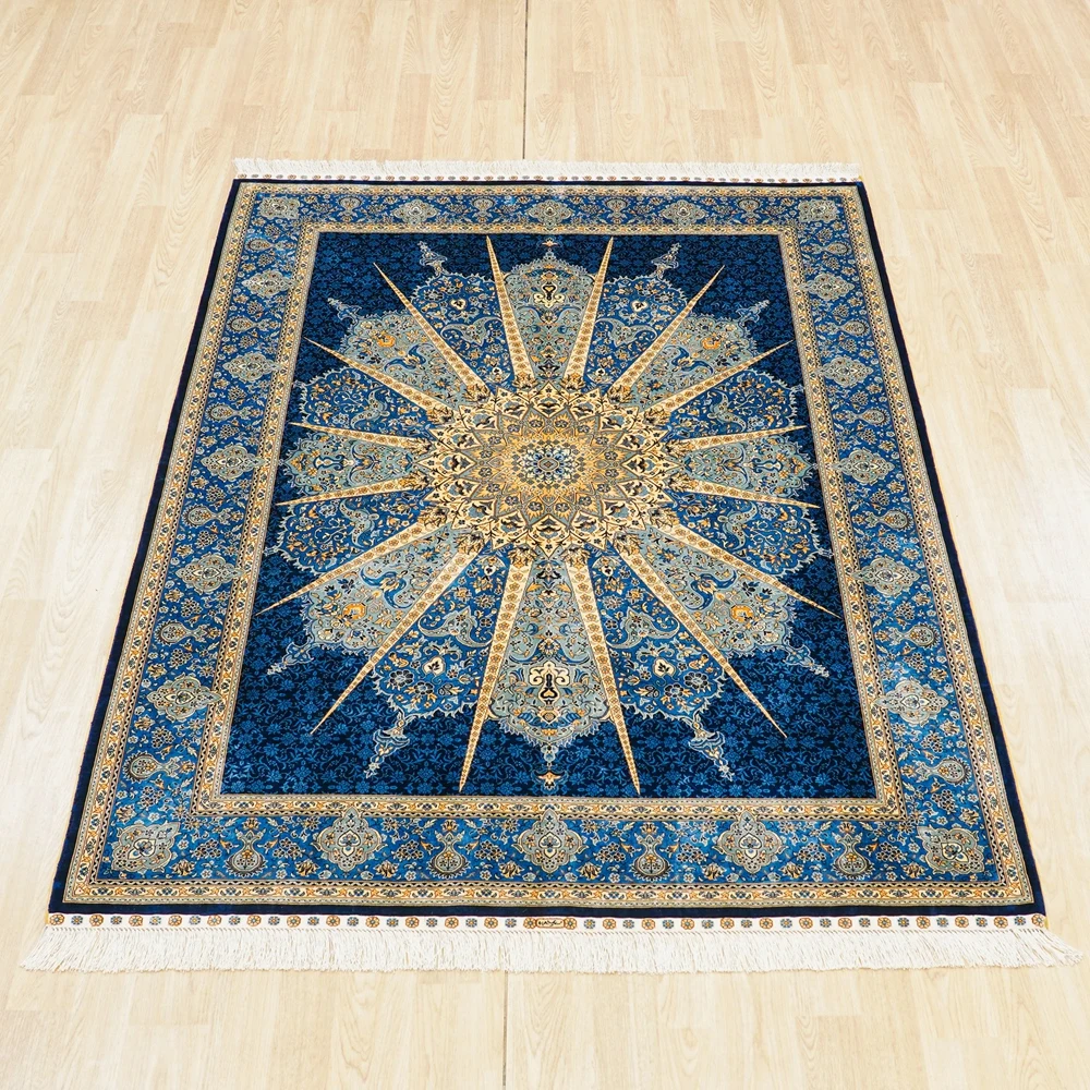 

152x213cm Vantage Turkish Silk Carpet Blue Living Room Silk Persian Rugs