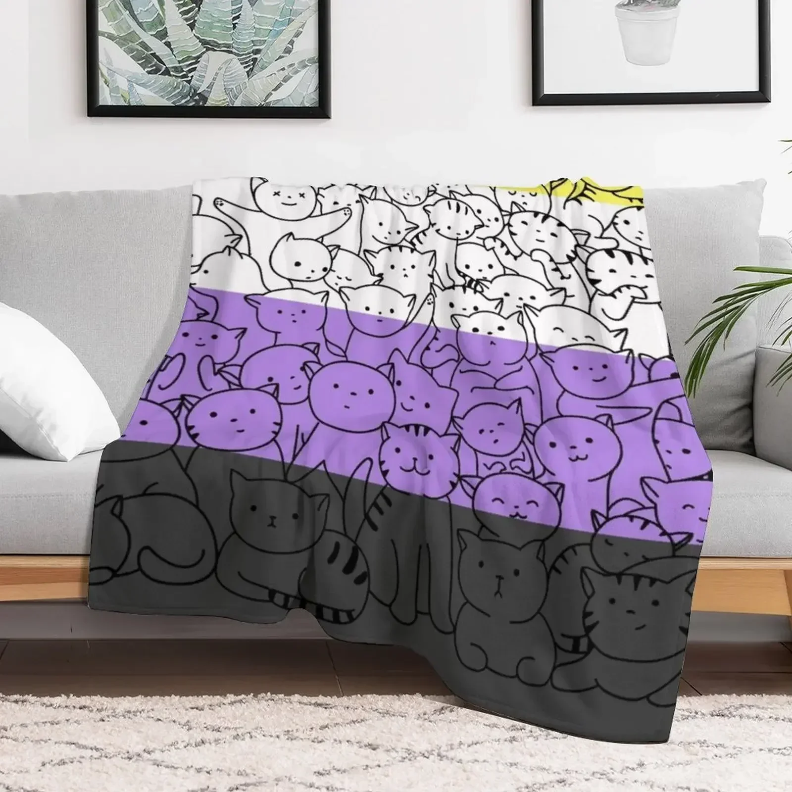 Nonbinary Enby Cat Pride Flag Überwurfdecke, warm für den Winter, einzelne Decken mit zotteliger Stoff