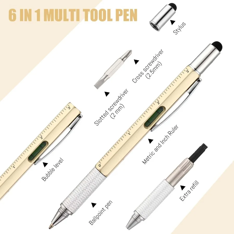 Yeaqee 80 قطعة قلم متعدد الأدوات هدايا لعيد الآباء 6 في 1 مفك براغي أقلام متعددة الوظائف مع عبوات حبر أسود مستوى المسطرة Ga #3