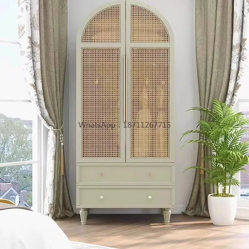 

Французский кремовый ветер из ротанга, шкаф для спальни, простой подвесной шкаф для хранения одежды из цельного дерева