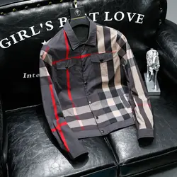 Men's plaid coat in the spring and autumn wear thin trend printing lapels Joker tooling casual.