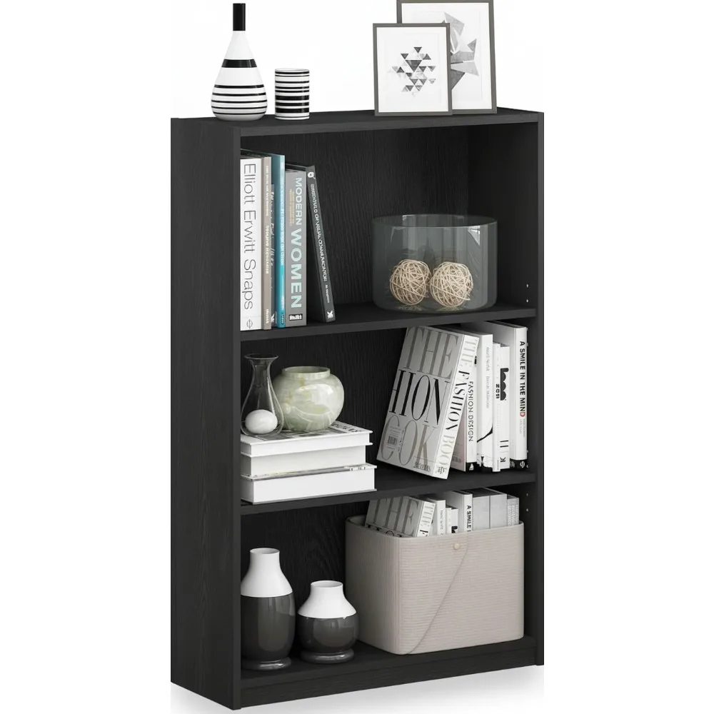 

3-Tier Adjustable Bookshelf, Space-Saving Storage for Living Room, Bedroom, Home Office, Blackwood