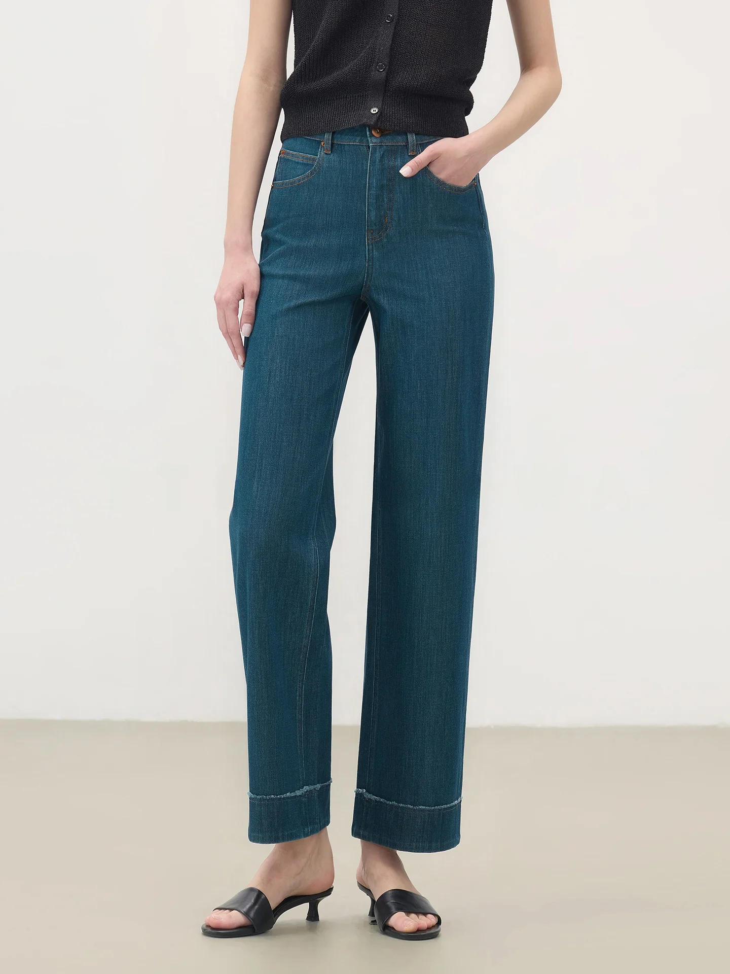 

Джинсы женские TTH WAWA с высокой талией, широкие, прямого кроя, с манжетами, синие, класса люкс, немнущиеся