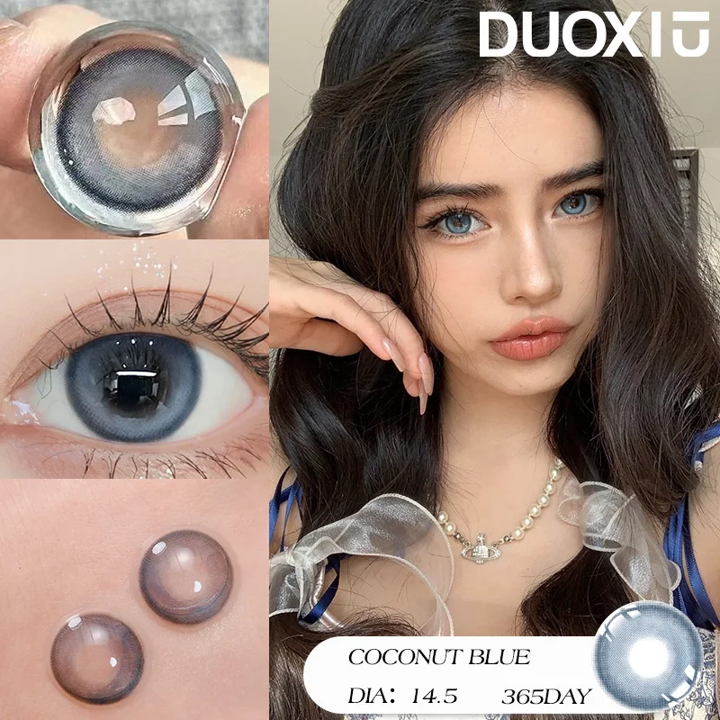 DUOXIU 2 uds lentes de contacto lentes de Color con grado Natural Beaty lente azul cosméticos maquillaje lente Cosplay lente miopía lente brillante