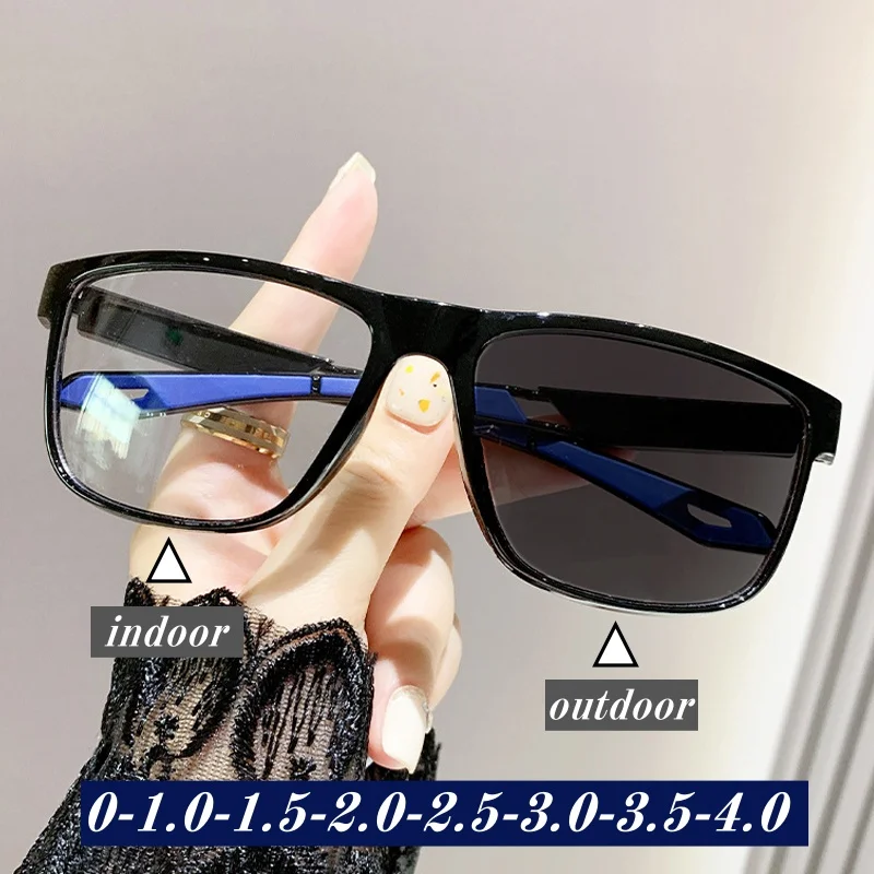 

Retro Men's Photochromic Myopia Glasses Fashion Trendy Outdoor Color Changing Sunglasses for Women Square Clear Lens Eyewear