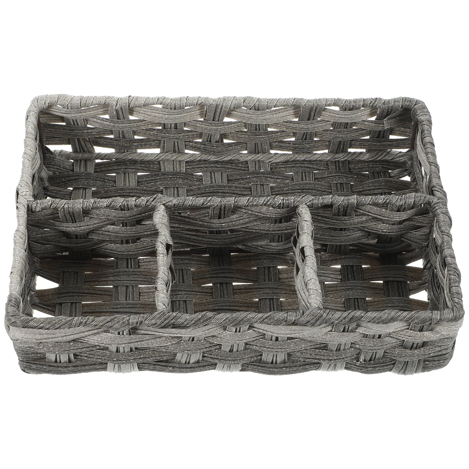 Rattan Storage Box Large Capacity Waterproof Desktop Organizer with Metal Frame Grey Household Table Accessories Makeup