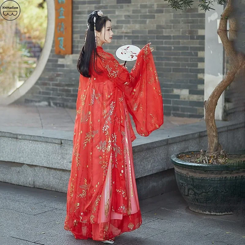 WATER Just Hanfu Coat Women\'s Crane Pattern White Blue Red Pink Purple