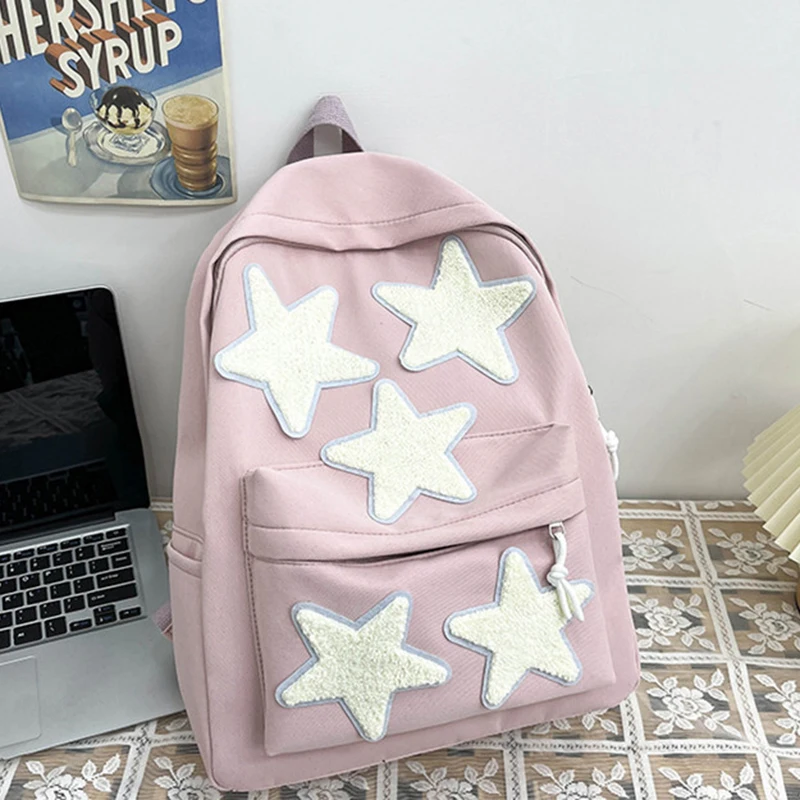 New Cute Ins Summer Large Capacity Lady Backpack Tide Pentagram Canvas Retro School Bag