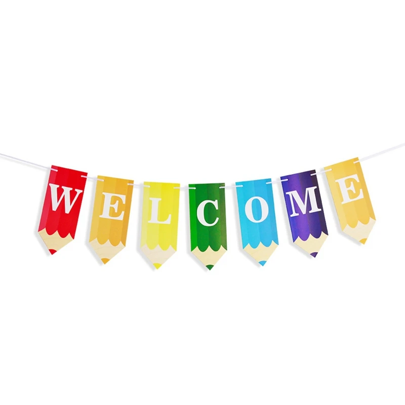 HOT SALE Welcome Backe Pencil Letter Banner For The Opening Season Classroom Decoration Back To School Decoration