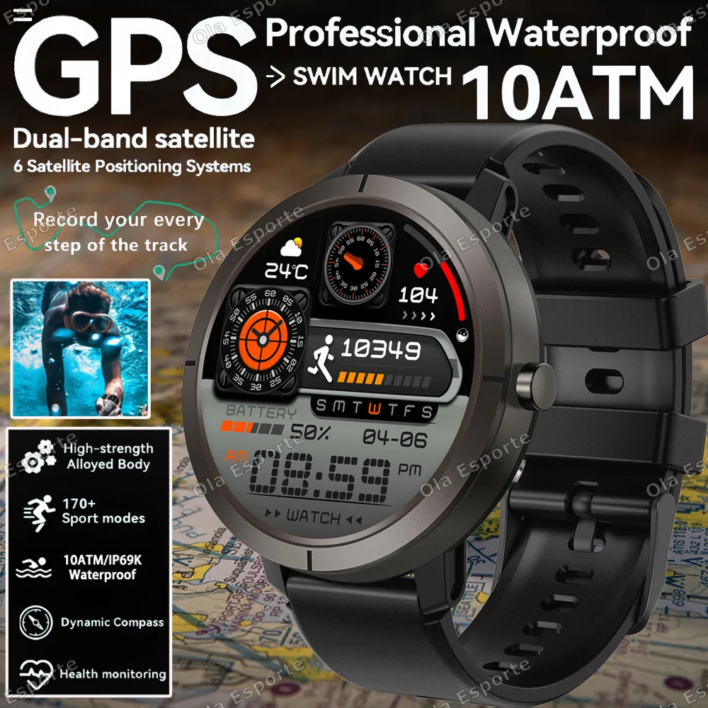 

2025 New T-Rex 3 GPS Smart Watch Men 5ATM Waterproof Built-in Dual-band GNSS Compass Swim Run Ride Outdoor BT Calls Smartwatch