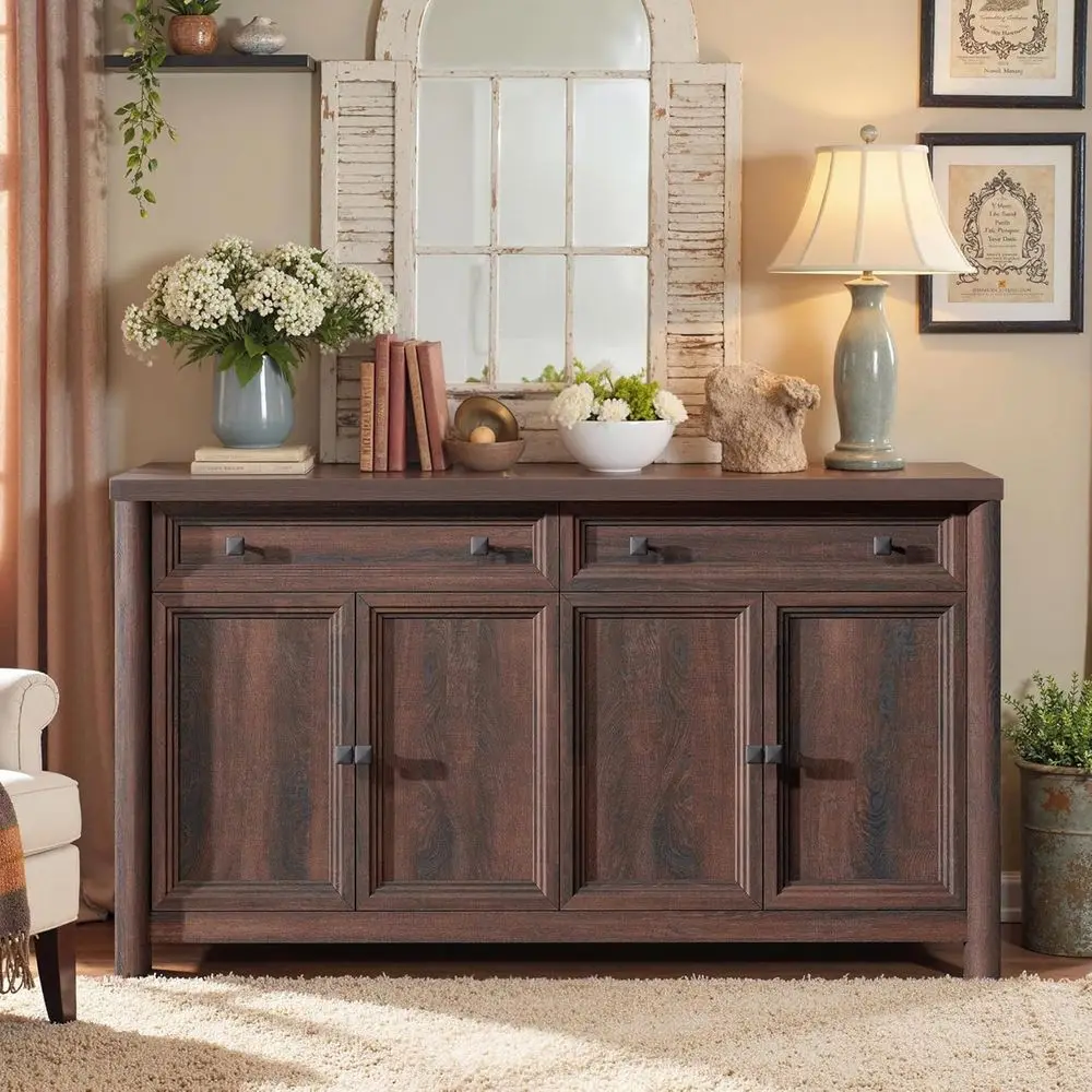 

Тумба-буфет из орехового дерева с регулируемыми полками и местом для хранения, идеально подходит для кухни, гостиной или прихожей