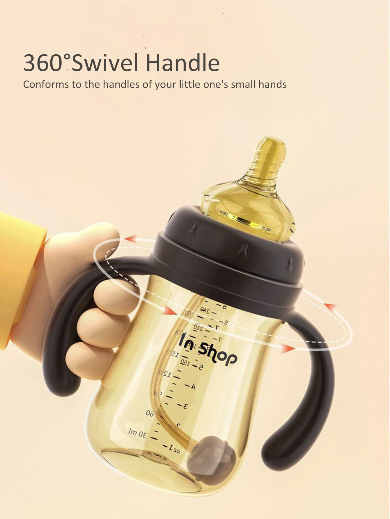 

PP Baby Bottle with Gravity Ball Straw, X-Cut Nipple, 360° Drinking, BPA-Free, Weaning Training Bottle