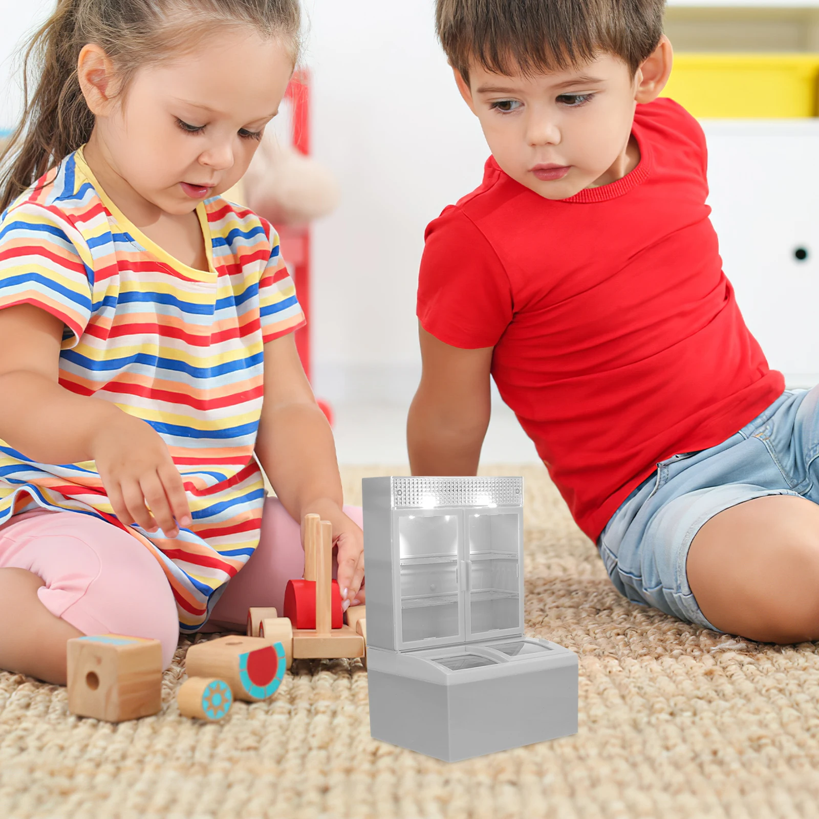 

Simulation Ice Cream Cabinet Dollhouse Furniture Mini Fridge Small Display Miniature Plastic Freezer Child
