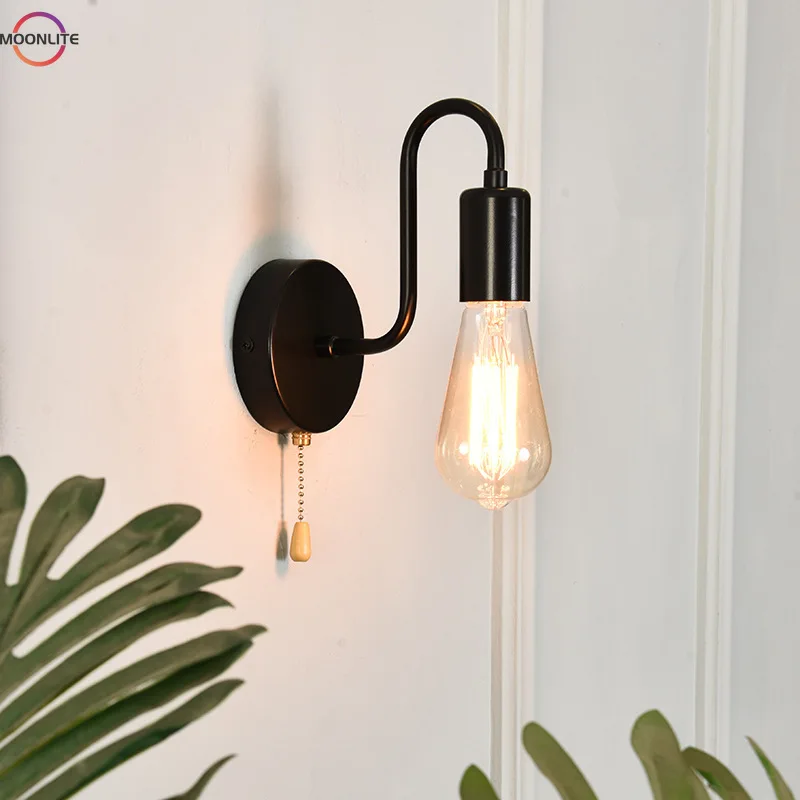 

Wall Lamp Modern Loft Wall Light Sconce Industrial Edison Home Lighting Black Wire Lamp Holder E27 Socket AC 85-240V