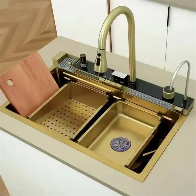 for Golden Whale 304 Stainless Steel Sink Set Large Single Slot with Intelligent Digital Display Ambient Light Kitchen