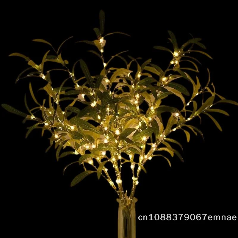 Luces LED Decorativas con Ramas de Olivo - Ramitas Florales de Plástico para Decoración del Hogar, Navidad, Halloween, Cafeterías y Mesas