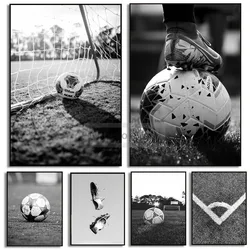 Black and White Soccer Ball Print Sports Poster Teen Boy Wall Art Canvas Pictures Home Soccer Sports Fan Games Room Modern Decor
