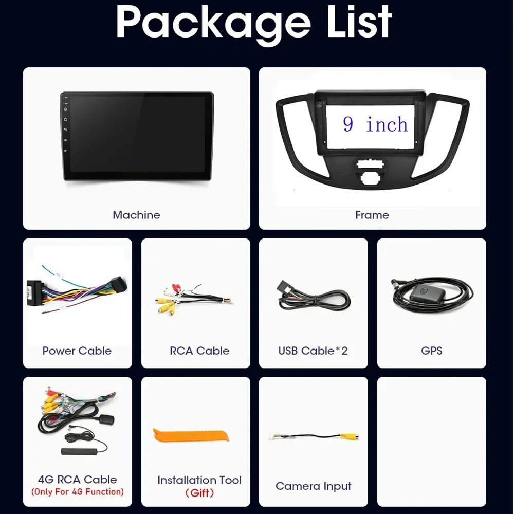 Car Radio for Ford Transit Tourneo Custom 2015-2018 GPS Navigation WIFI Android Auto Carplay Stereo Head Unit Multimedia Player