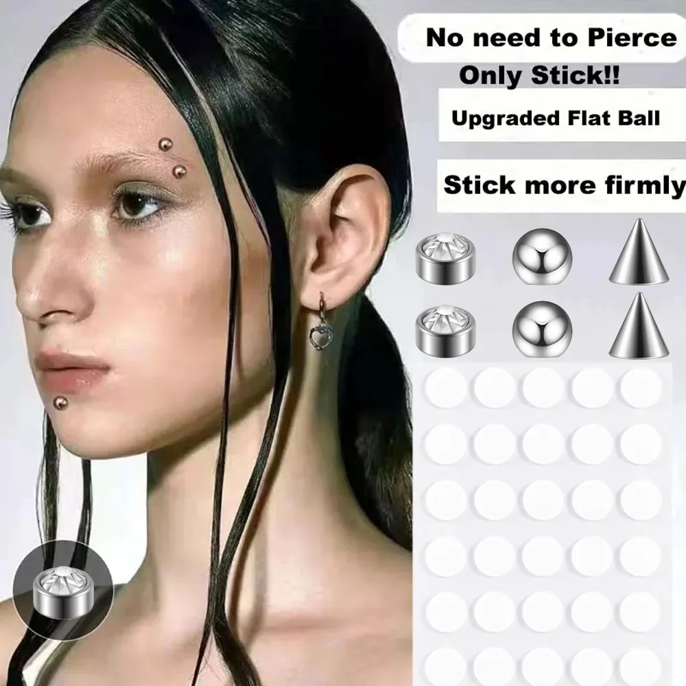 Stainless Steel Non Piercing Fake Nose Piercing Fake Smile Piercing Dimple Faux Lip Labret Eyebrow Stud Face Piercing Sticker