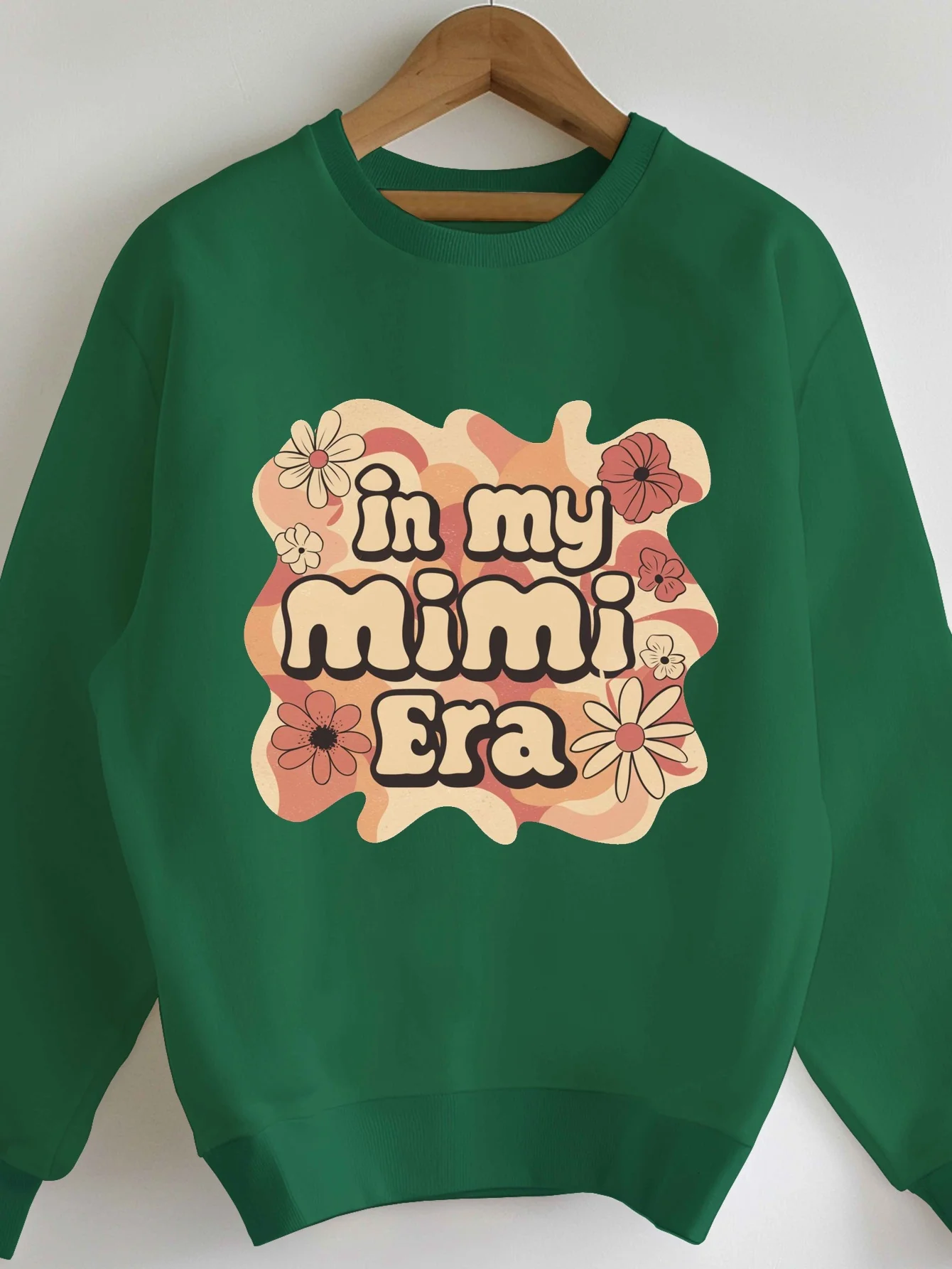 In My Mimi Era Women's Plus Size Sweatshirt - Cozy Gray Geometric Print Pullover with Floral Accents, Long Sleeve Round Neck