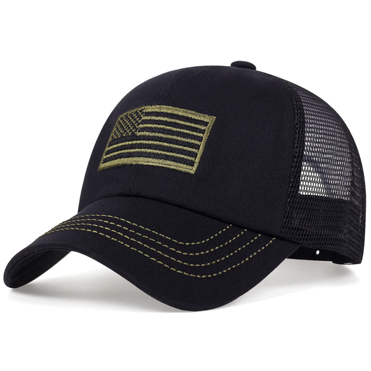 Unisex-Flagge der Vereinigten Staaten, Stickerei, Baseball-Netzkappen, Frühling und Sommer, Outdoor, verstellbare Freizeithüte, Sonnenschutz-Hutkappe – Detail 6