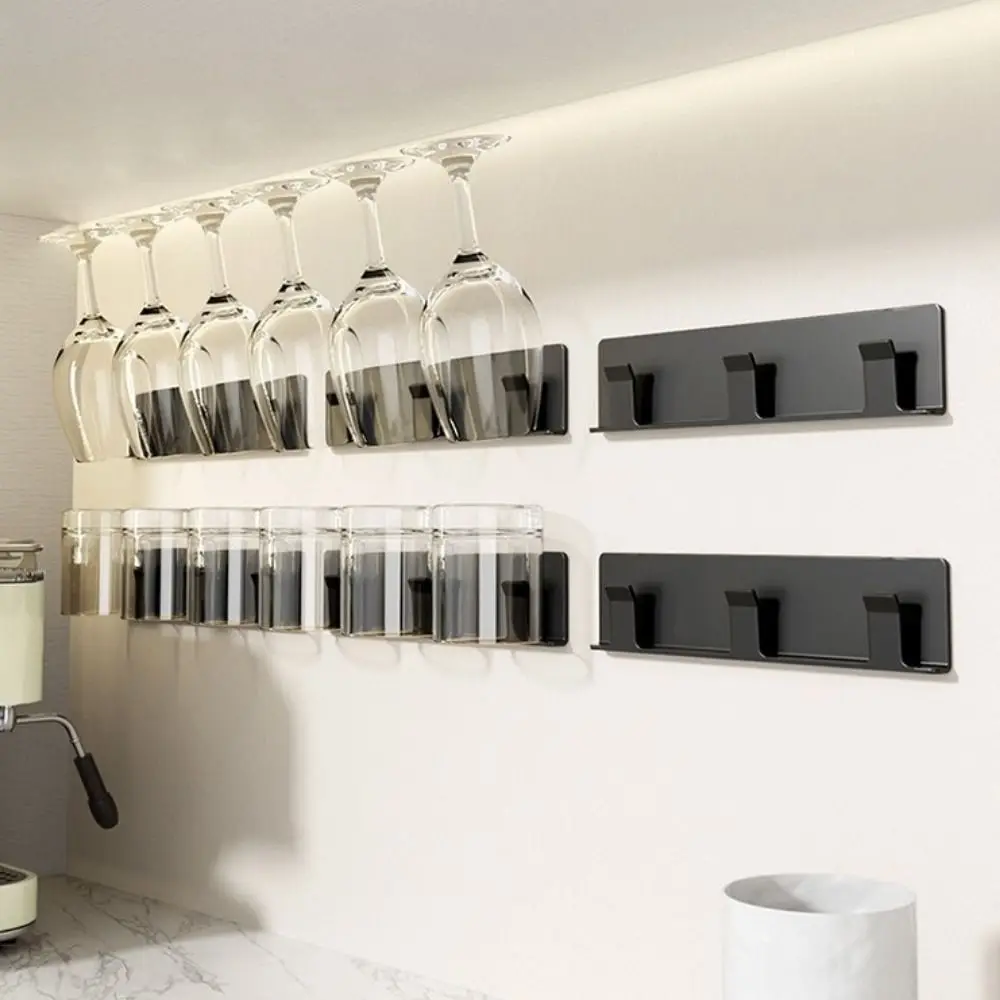 2PCS Plastic Inverted Wine Glass Rack Wall Mounted Punch Free Hanging Glass Holder Space Saving Draining Goblet Hanging Rack