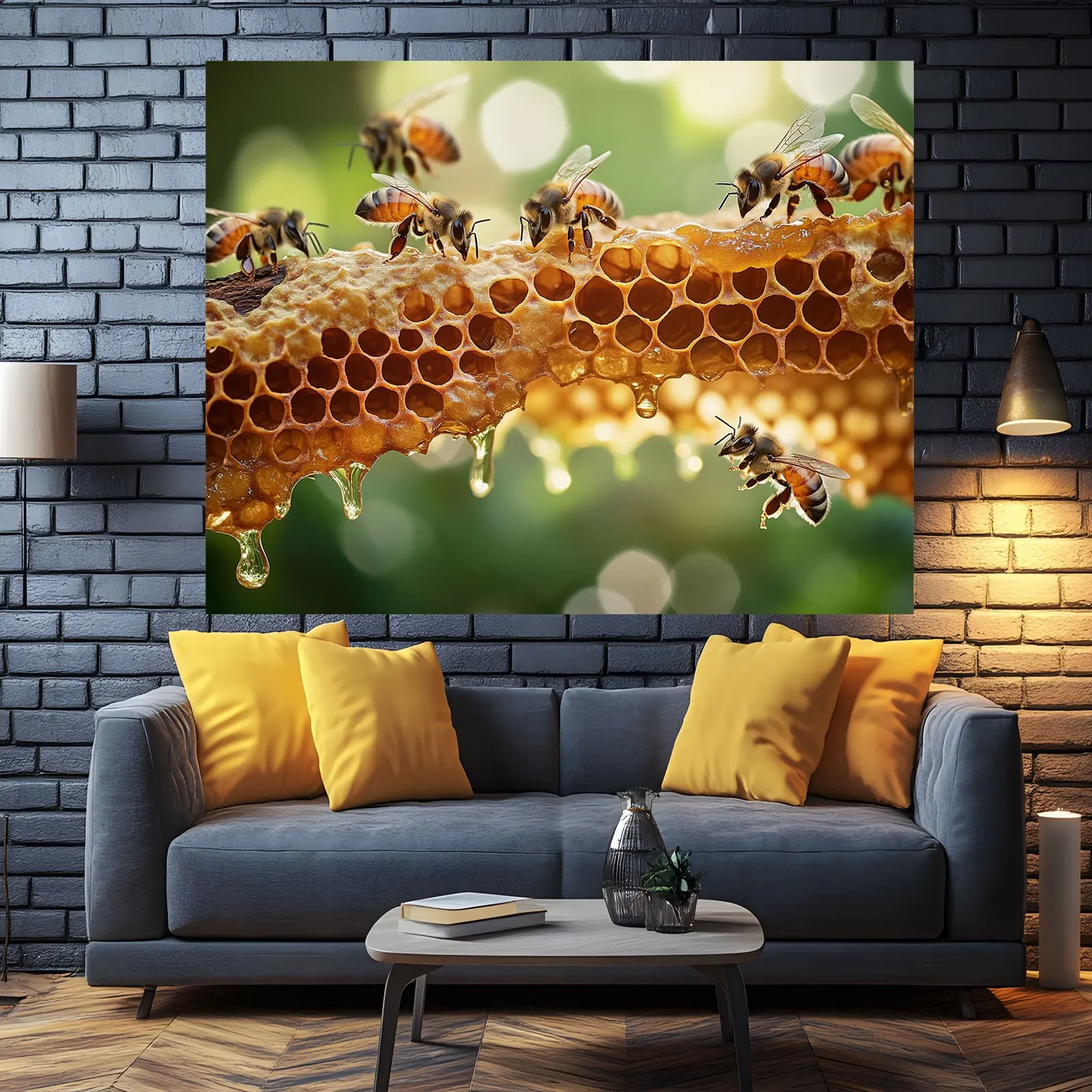Der übergroße Bienenstock auf dem Oak Party-Banner – ein lebendiger Bienenstock und vielbeschäftiger Bienenfotohintergrund aus Polyestermaterial