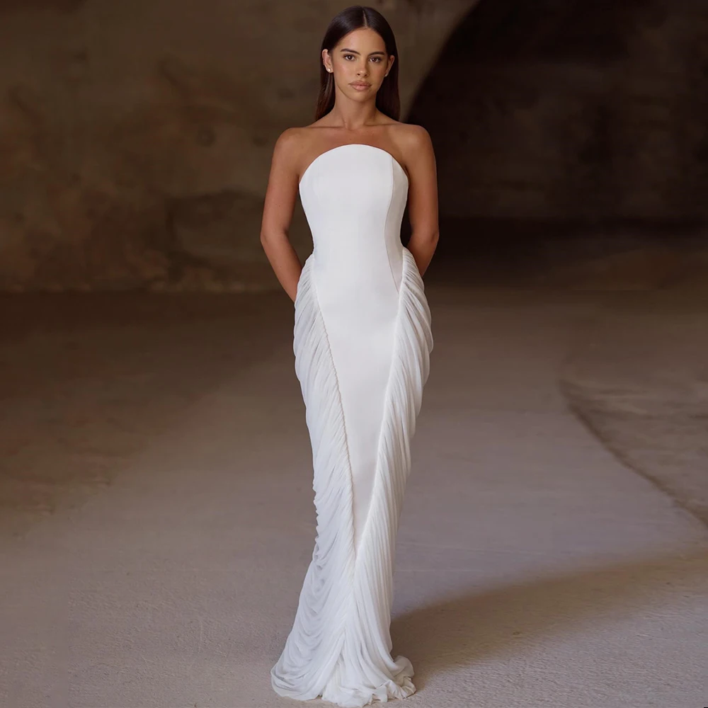 

Customized Modern Wedding Dress Mermaid Pleat Chiffon Elegant Wedding Gowns for Women 2026 Sleeveless Illusion Lace Bridal Dress